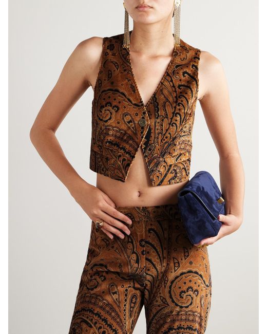 Etro Brown Paisley-Print Cotton-Blend Corduroy Vest
