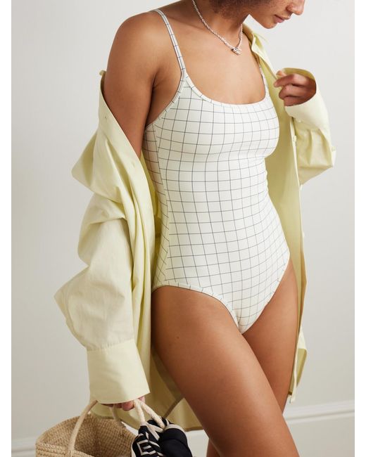 Totême  White Windowpane Checked Swimsuit