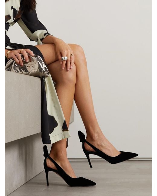 Aquazzura Black Bow Tie 85 Velvet Pumps