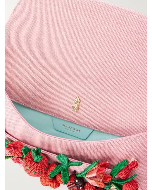 Aquazzura Pink Botanica Embellished Raffia Clutch