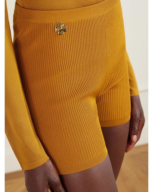 Saint Laurent Yellow Logo-Embellished Ribbed Stretch-Jersey Shorts
