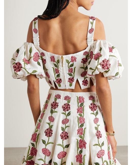 Haut Épaules Nues Raccourci En Lin À Appliqués Et À Broderies Época Agua Bendita en coloris Metallic