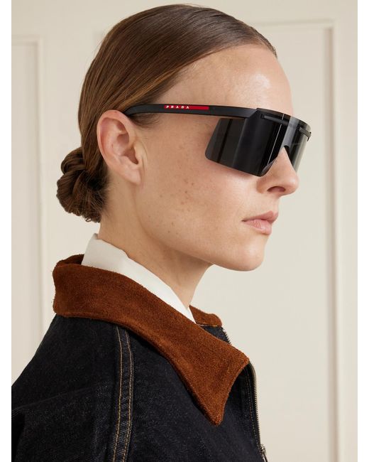 Prada Black Linea Rossa Square-Frame Acetate Sunglasses