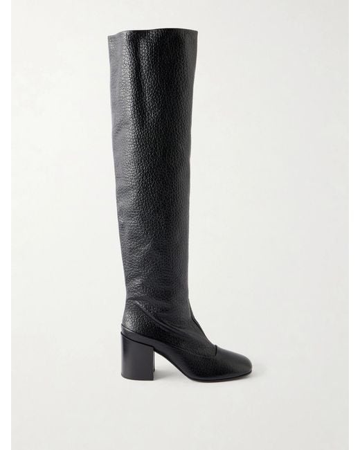 Dries Van Noten Black Leather Over-The-Knee Boots
