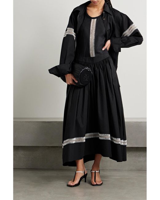 DIOTIMA Blue Pocomania Crochet-Trimmed Cotton-Poplin Maxi Dress