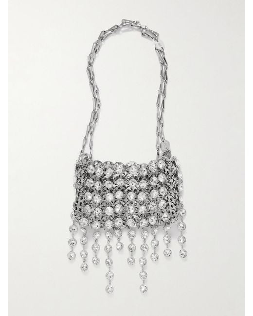 Rabanne White 1969 Filet Crystal-Embellished Chainmail Shoulder Bag