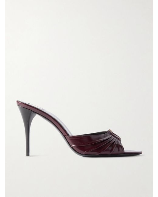 Mules En Cuir Glacé À Fronces Et À Ornements Babylone Saint Laurent en coloris Brown