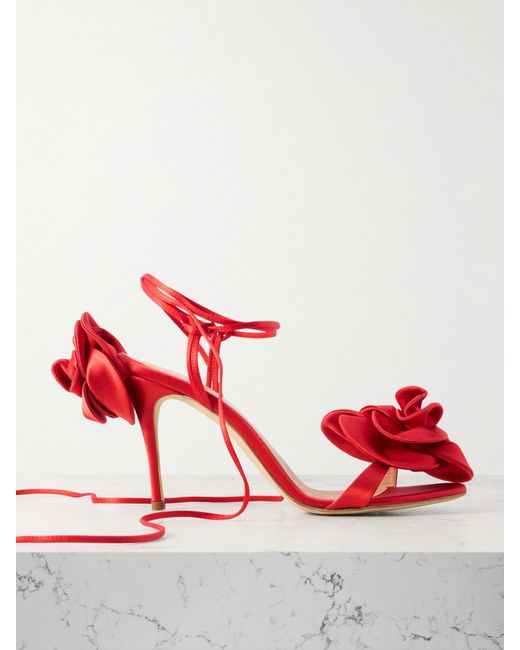 Magda Butrym Red Flower Appliquéd Satin Sandals