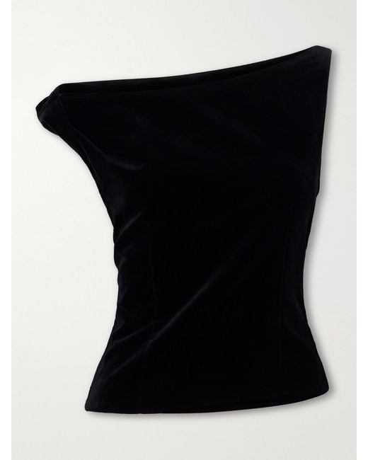 Rohe Black Draped Cotton-Velvet Top