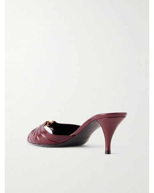 Saint Laurent Pink Babylone Embellished Gathered Glossed-Leather Mules
