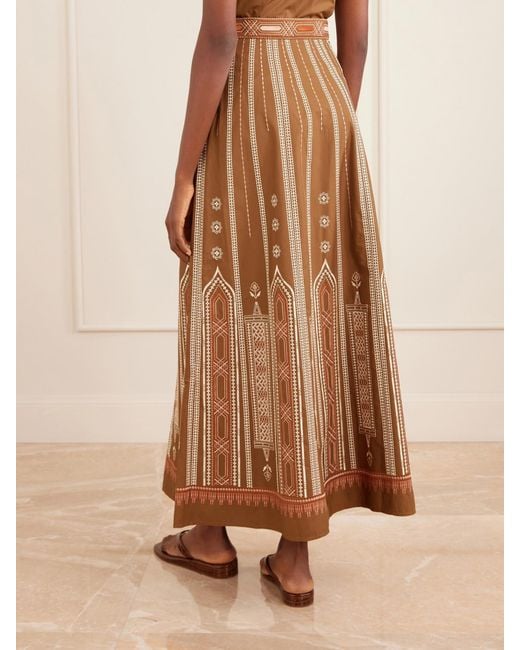 Emporio Sirenuse Brown Camille Embroidered Cotton-Blend Midi Skirt