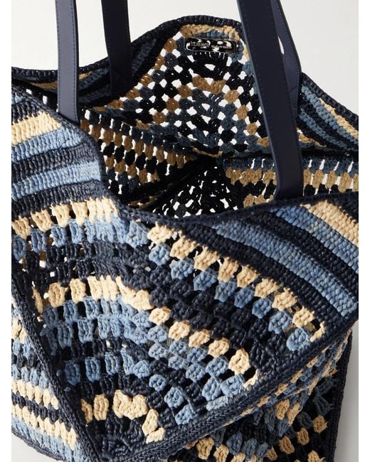 Loewe Blue Paula's Ibiza Puzzle Fold Large Leather-Trimmed Raffia Shoulder Bag
