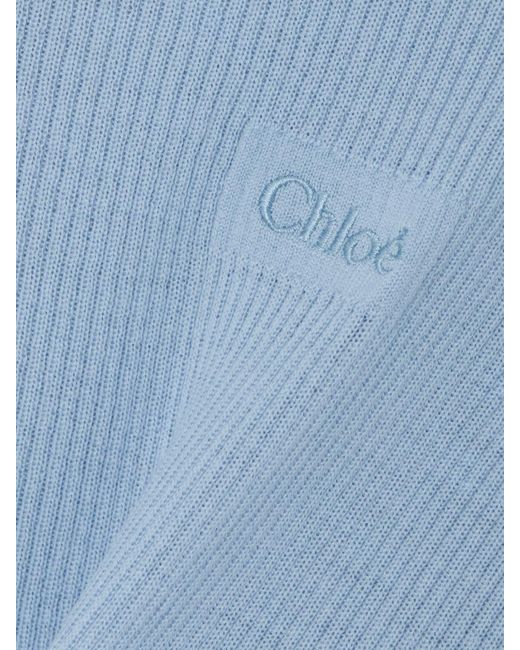 Chloé Blue Silk-Trimmed Ribbed Wool Sweater