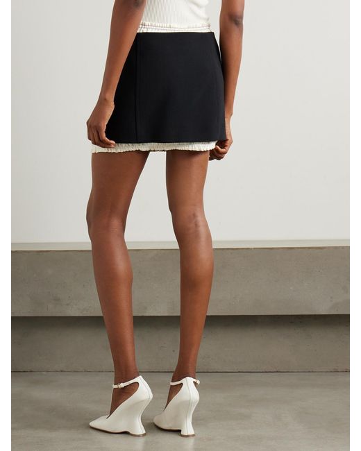 Victoria Beckham Black Layered Ruched Satin-Trimmed Crepe Mini Skirt