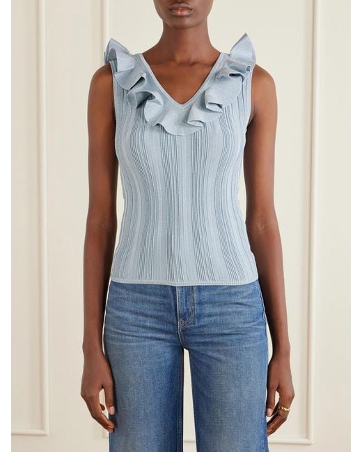 Zimmermann Blue Aster Metallic Ruffled Top