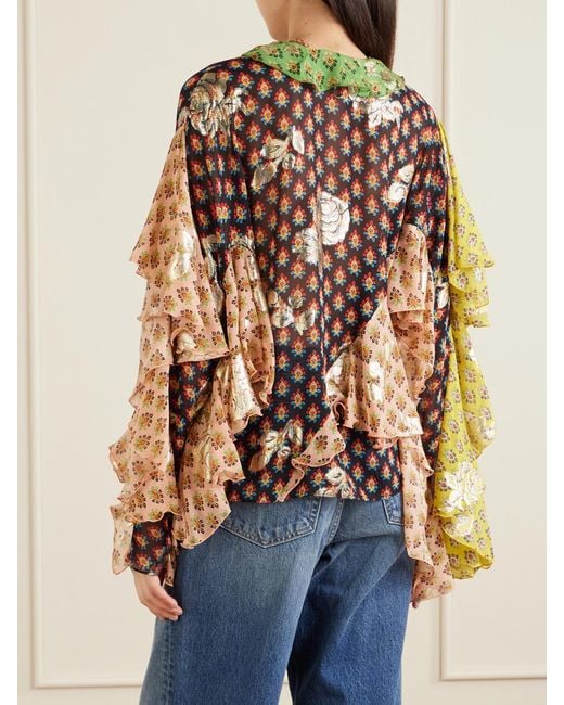 Etro Metallic Ruffled Silk-Blend Blouse