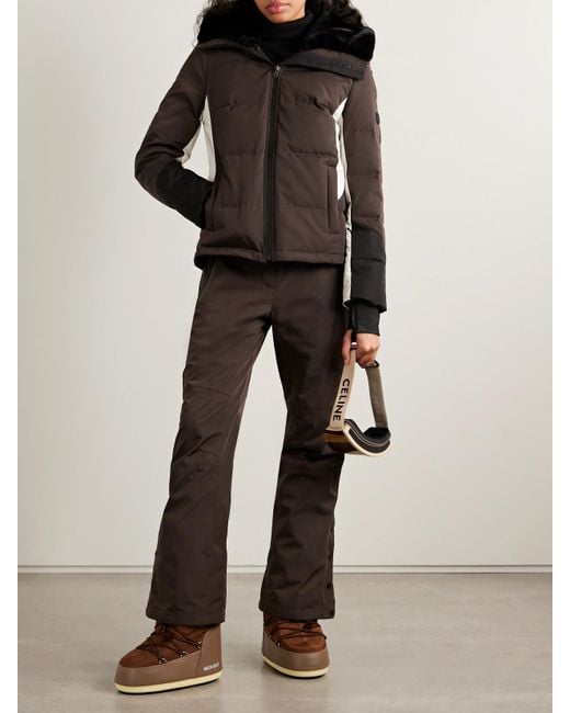 Yves Salomon Black Skijacke Aus Wattiertem Shell Mit Shearling-Besatz