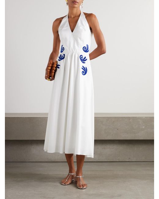 Themis Z White Leucothea Neckholder-Midikleid Aus Baumwollpopeline Mit Flockprints