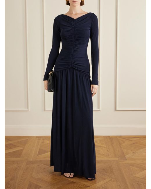 La Ligne Blue Ruched Jersey Maxi Dress