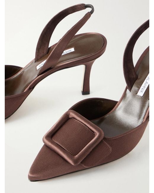 Manolo Blahnik Brown Emilia Wickstead Maysli 70 Satin Slingback Pumps