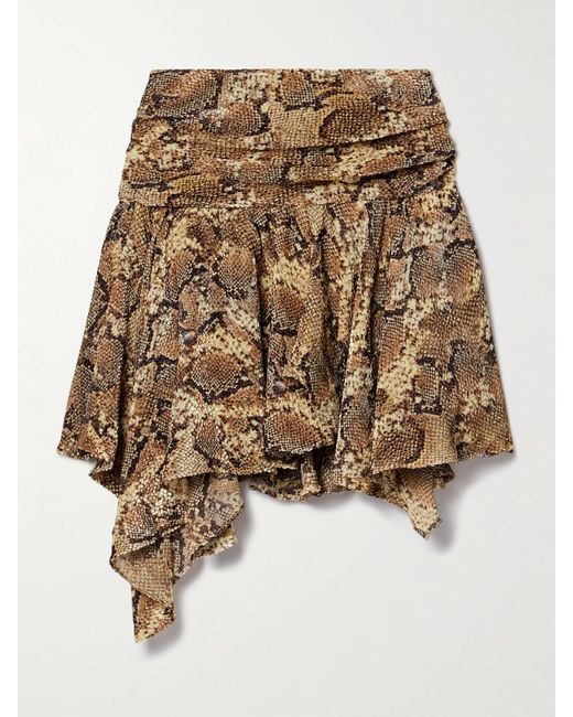 Isabel Marant Natural Clem Asymmetric Snake-Print Devoré Silk-Blend Mini Skirt
