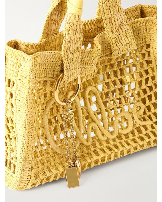 Chloé Metallic Summer Banana Leather-Trimmed Raffia Tote Bag
