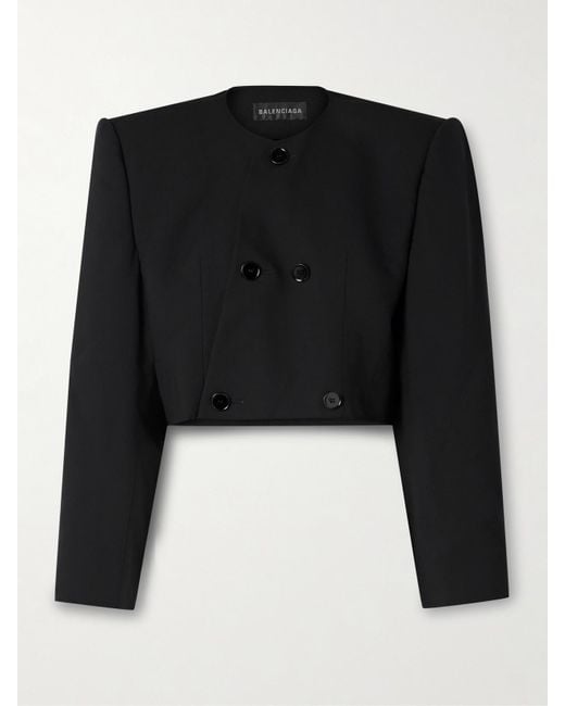 Balenciaga Black Spencer Cropped Asymmetric Double-Breasted Wool Jacket