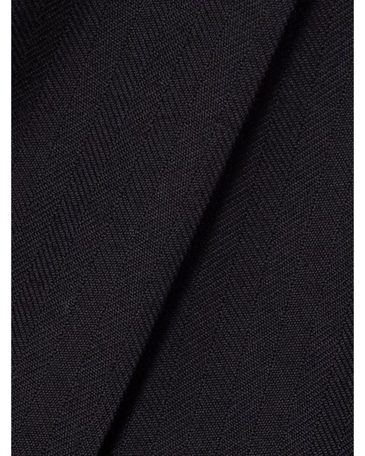 Dries Van Noten Blue Pleated Herringbone Wool Straight-Leg Pants