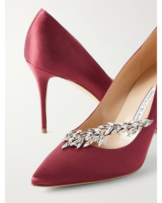Manolo Blahnik Pink Nadira 90 Crystal-Embellished Satin Pumps