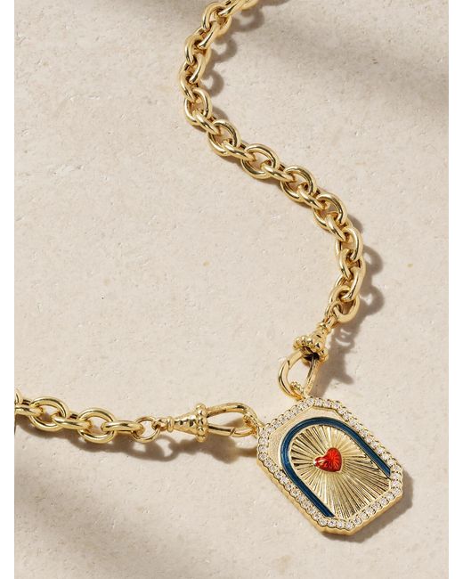 Marie Lichtenberg Metallic Heart Mini Scap 14-Karat, Cord, Enamel And Diamond Necklace