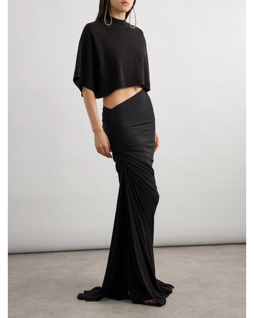 Alaïa Black Cropped Cotton-Jersey T-Shirt