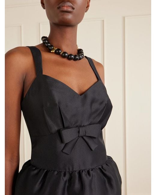 ShuShu/Tong Black Bow-Detailed Gathered Crepe Mini Dress