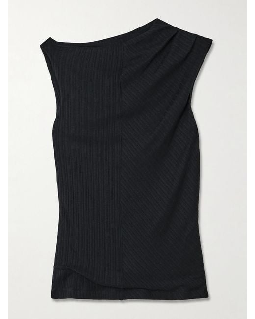 RÙADH Black Toga Draped Ribbed Organic Cotton And Modal-Blend Top