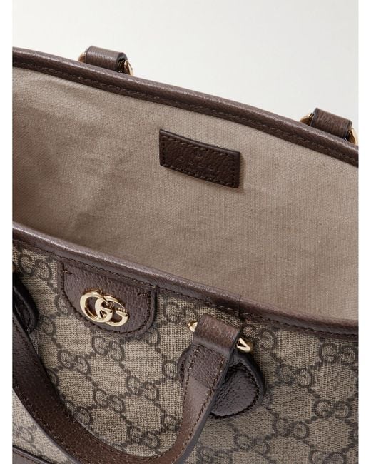 Gucci Brown Ophidia Mini Embellished Leather-Trimmed Printed Coated-Canvas Tote