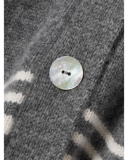 Calle Del Mar Gray Intarsia-Knit Cashmere Cardigan