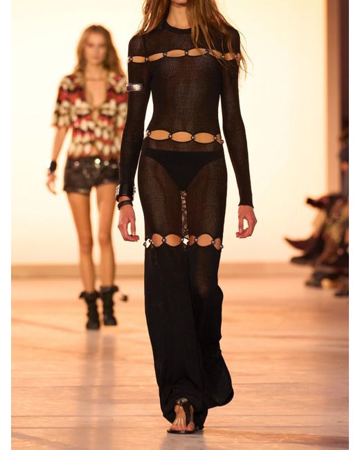 Isabel Marant Black Elmire Maxikleid Aus Strick Mit Cut-Outs Und Verzierungen