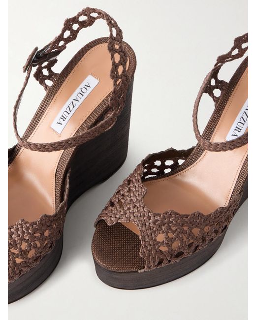 Aquazzura Brown Bossa Nova 130 Crocheted Raffia Platform Sandals