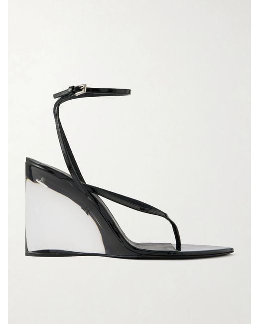 Alaïa White Tong 90 Patent-Leather Wedge Sandals