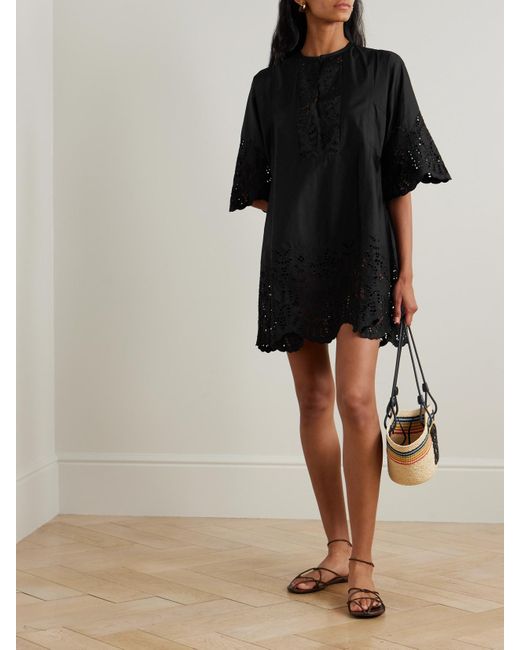 Thierry Colson Black Peggy Strandkleid Aus Baumwollpopeline Mit Lochstickerei