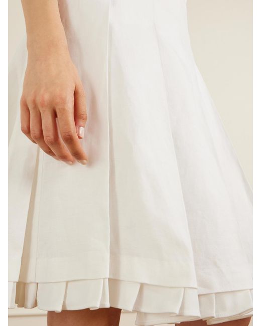 ShuShu/Tong White Pleated Linen Midi Skirt