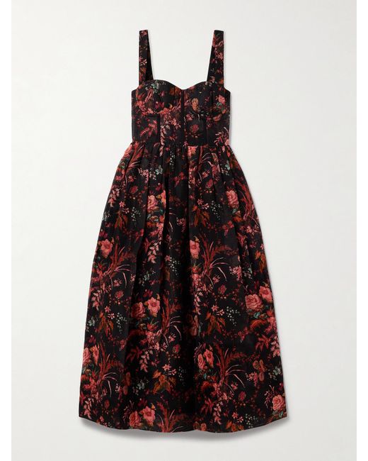 Cara Cara Red Phoebe Floral-Print Linen And Silk-Blend Midi Dress