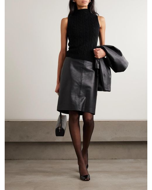 arch4 Black Cassie Cable-Knit Silk And Organic Cashmere-Blend Tank