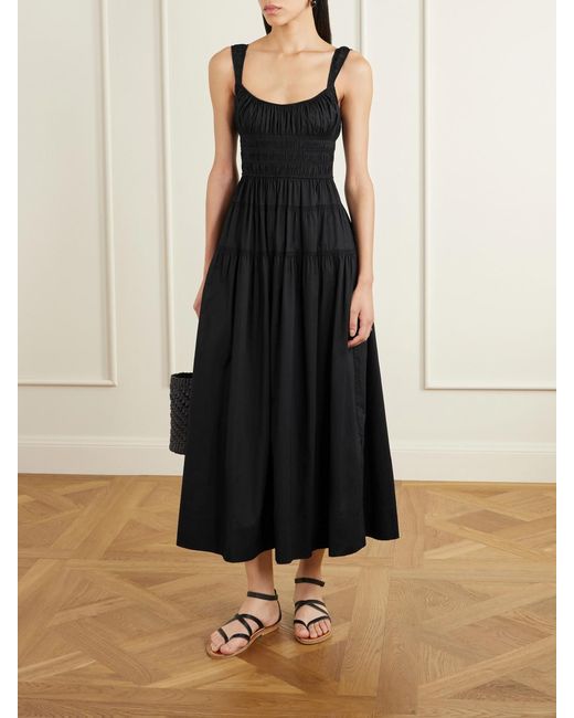 Doen Black Clover Smocked Organic Cotton-Poplin Midi Dress