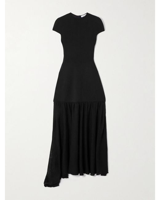 FFORME Black Sienna Asymmetric Wool-Blend Maxi Dress