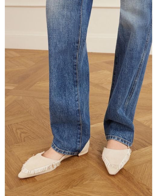 Manolo Blahnik Natural Paletotflat Fringed Suede Ballet Flats