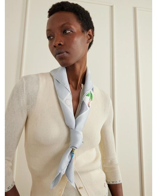 Gucci Gray Printed Silk-Twill Scarf