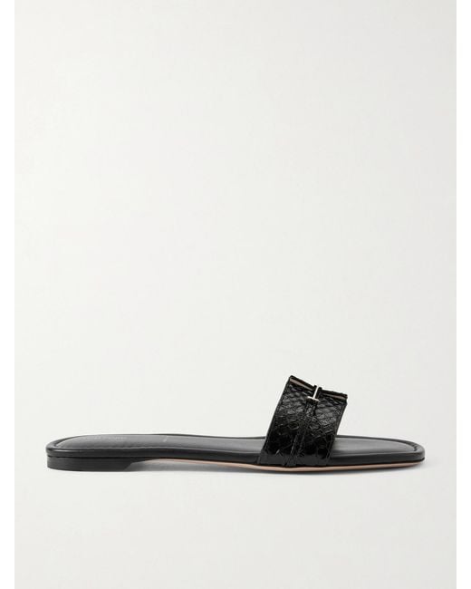 Tom Ford White Embellished Snake-Effect Leather Slides