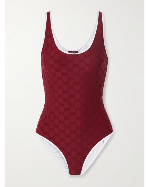 Gucci Red Lido Terry-Jacquard Swimsuit