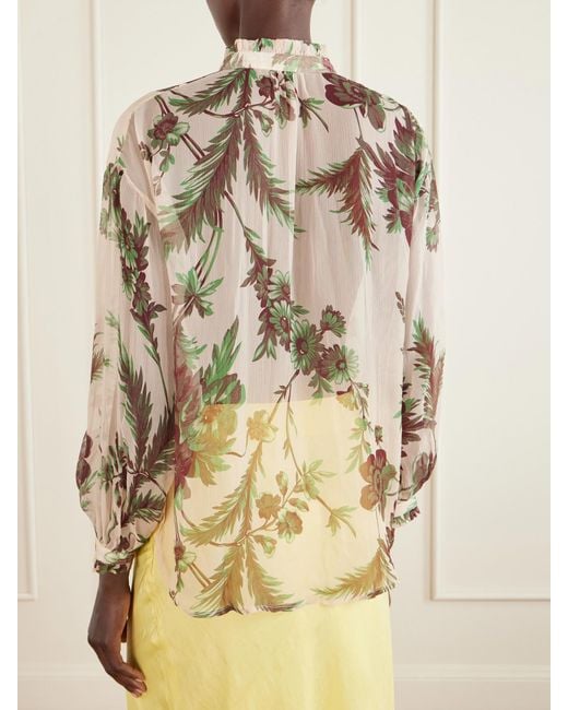 Alix Of Bohemia Natural Poet Summermoss Floral-Print Chiffon Blouse