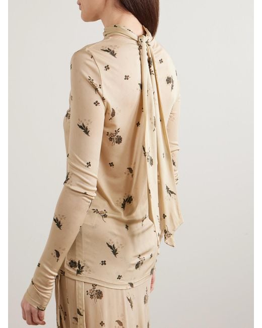 Totême  Natural Tie-Detailed Draped Floral-Print Jersey Top
